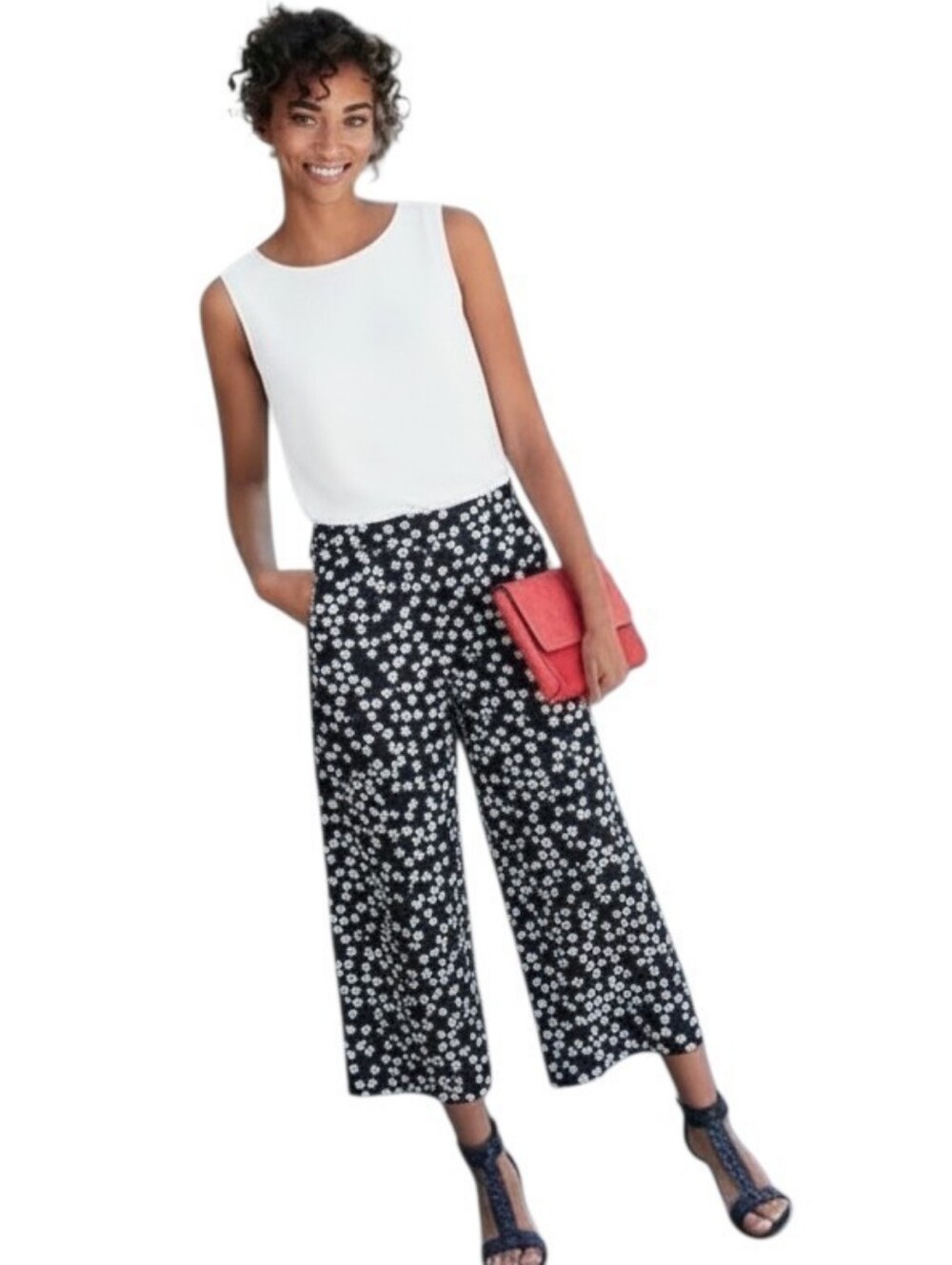 Boden Women's Nancy Culottes Wide Leg Capri's Blue White Size 6P